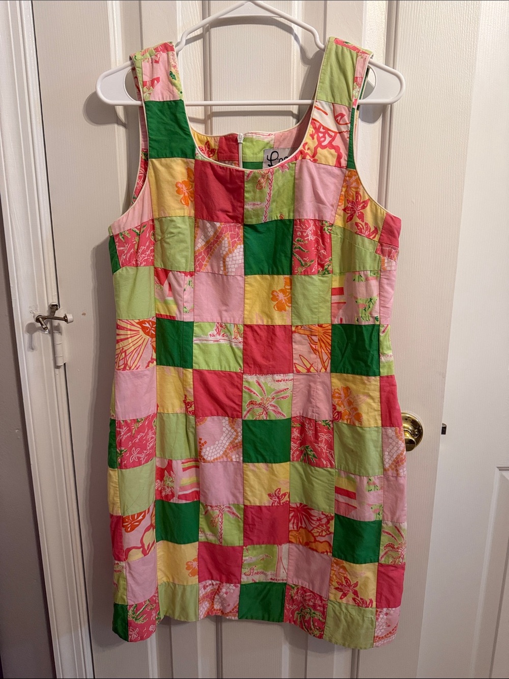 Lilly Pulitzer Patchwork Mini Dress in Pink, Green & Yellow Vintage, Size 12